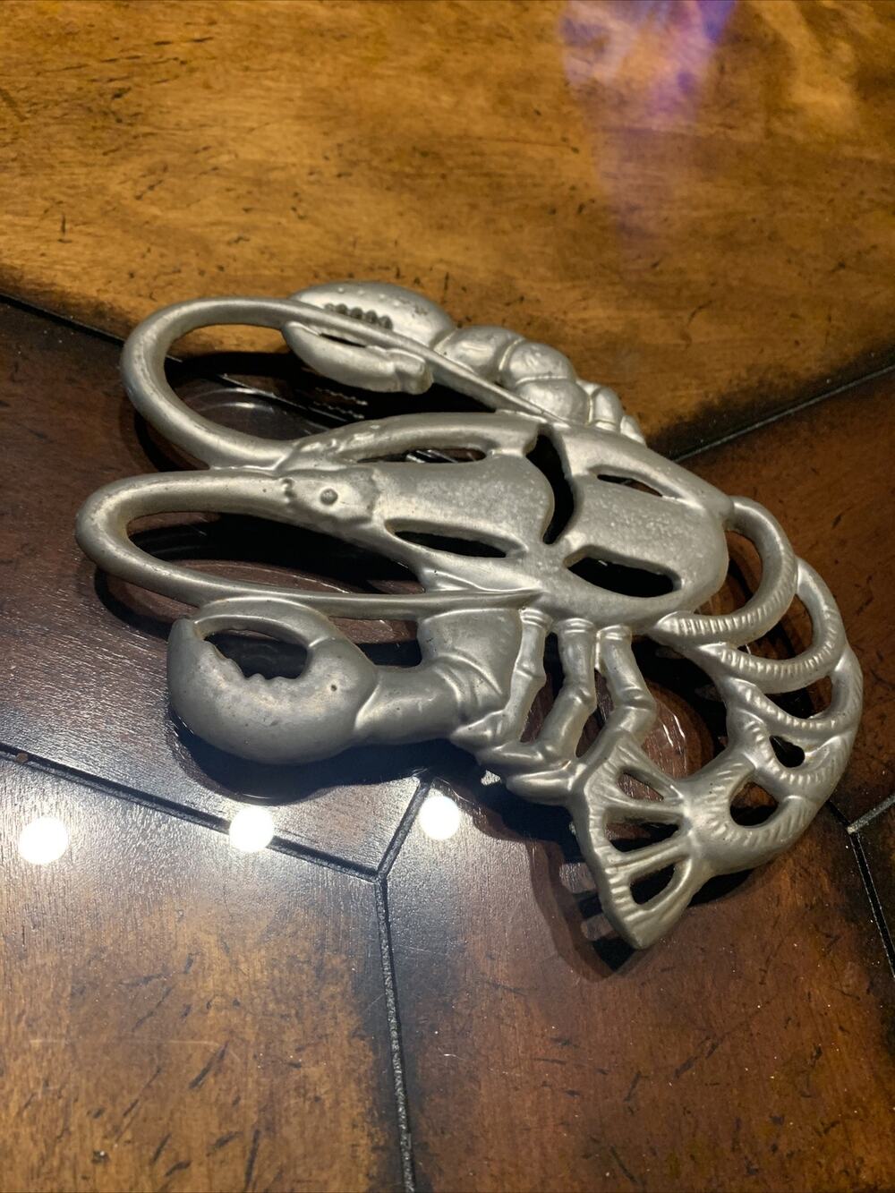 Vintage Lobster Trivet Pewter Metal Crayfish Crawdad No 4 Hot Plate Holder 7.75"